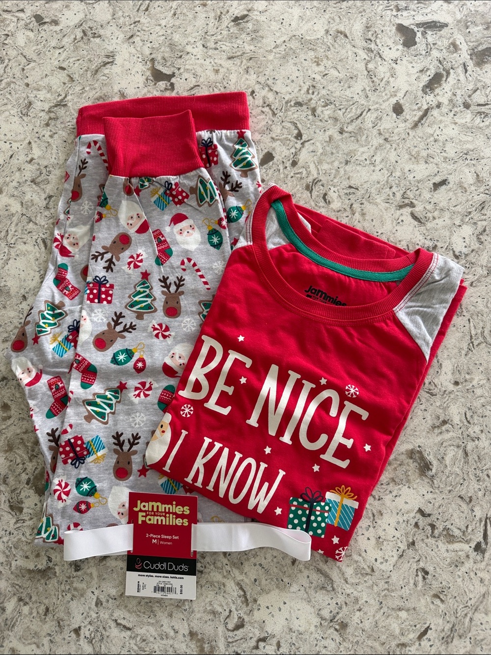 NWT Cuddl Duds Red 'Be Nice I Know' Women’s Christmas Pajama Set